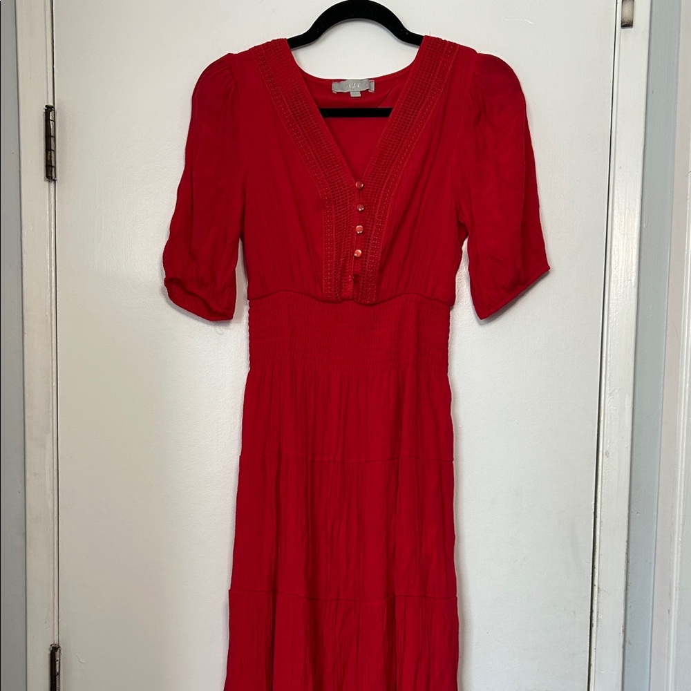 J Gee Red Women's Boho Cottagecore Maxi Dress Christmas Holiday Size S